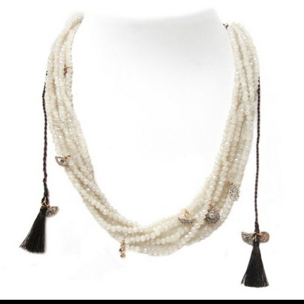 Marlyn Schiff Multi-Layer Beaded Charm Hamsa Necklace